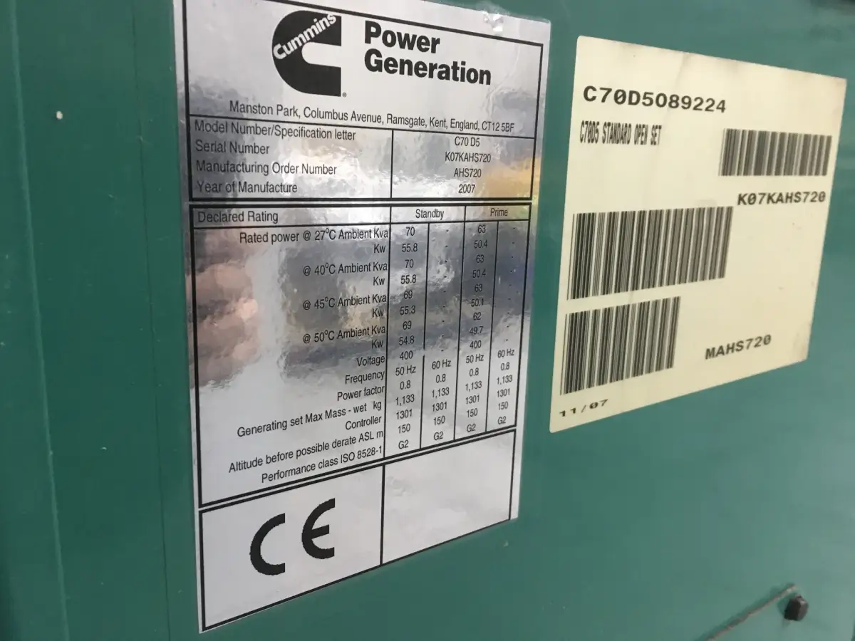 CUMMINS 4BT3.9-G4 GENERATOR 70 KVA USED - Picture 7