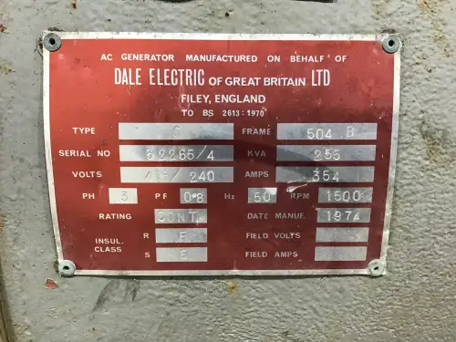 DALE MF/280/DD GENERATOR 255 KVA USED - Thumb image 7