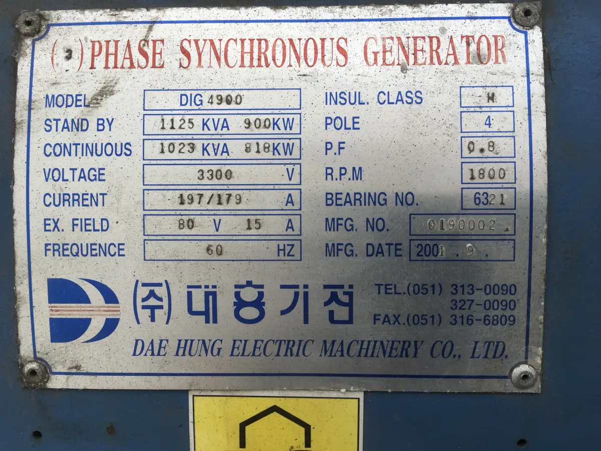 GEGEVENS MTU 16V2000G42 GENERATOR 1125KVA - Afbeelding 5