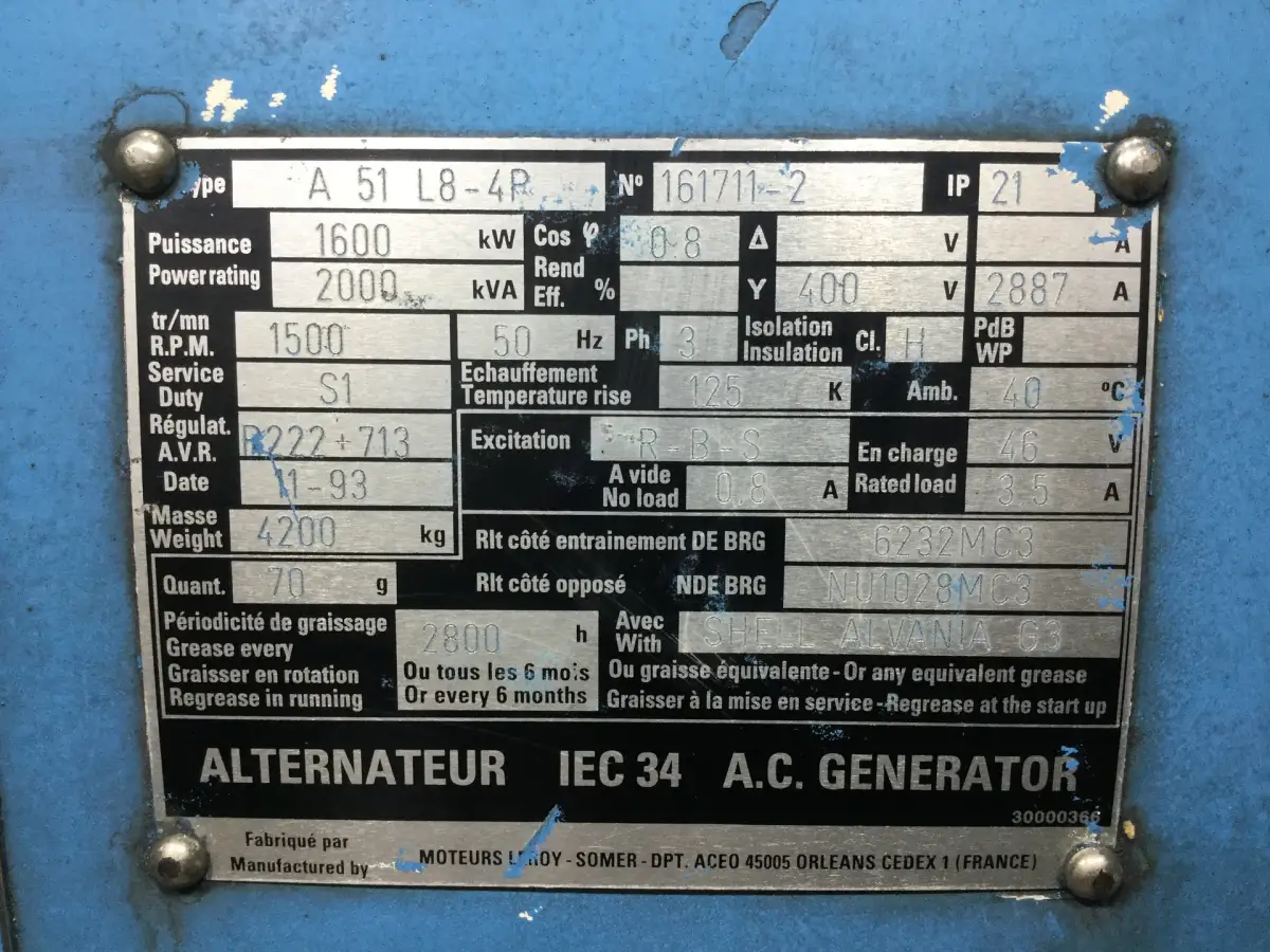 LEROY-SOMER A51L8-4P GENERATOR 2000 KVA USED - Picture 10