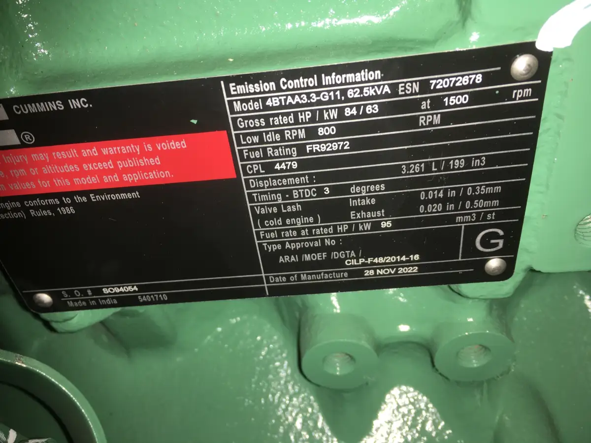 CUMMINS 4BTAA3.3-G11 GENERADOR 50KVA NUEVO - Imagen 8